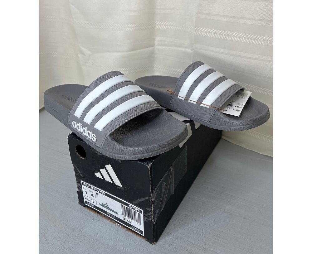 Adidas Adilette Shower Slide Sandals Grey White Unisex 7M/8W